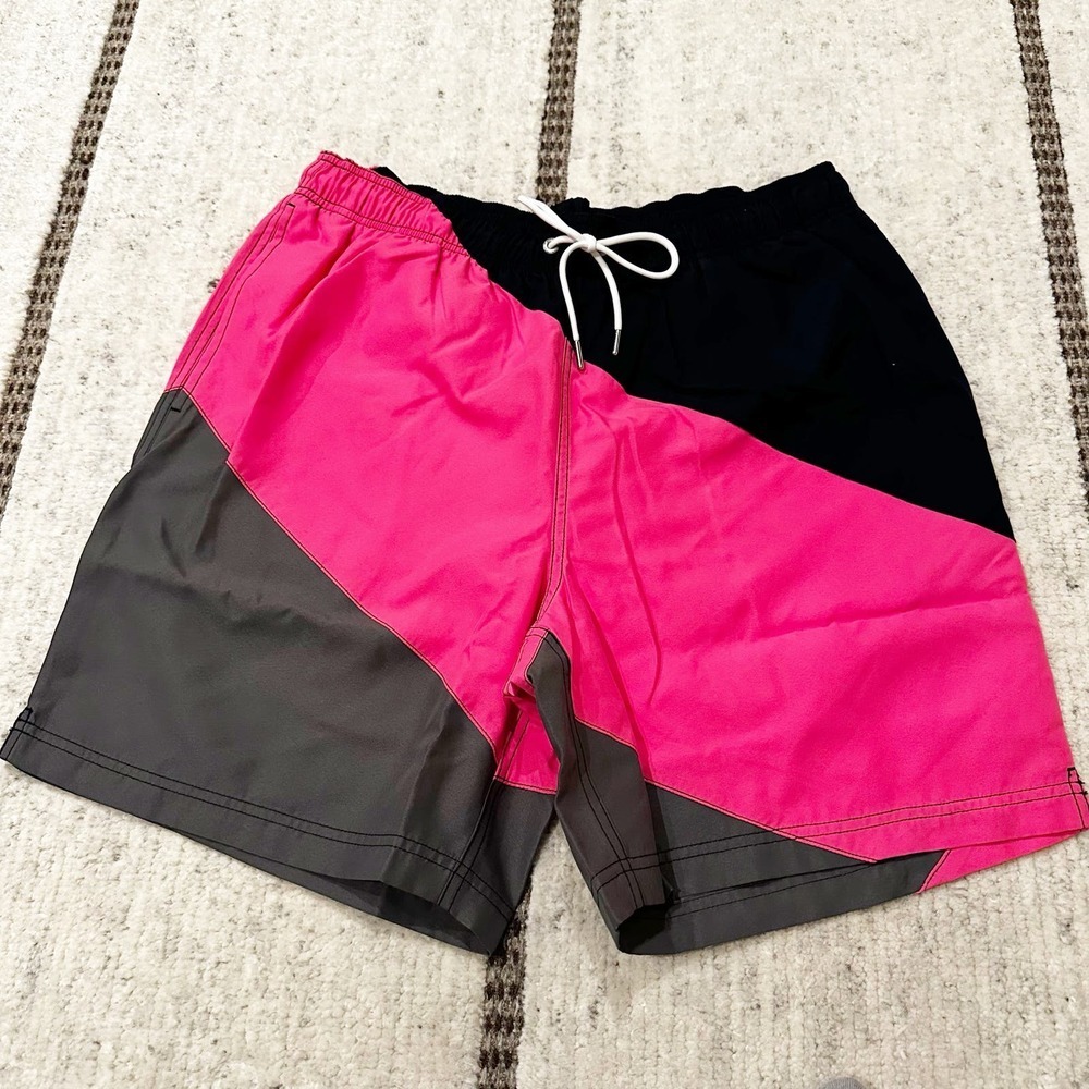 Lands End Men’s NWT 8” Pink Colorblock Volley Trunk Swim Resort Summer